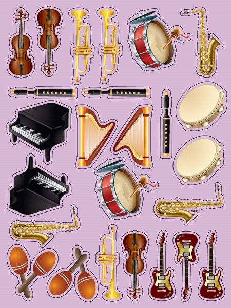 Musical Instrument Stickers 6/sheets