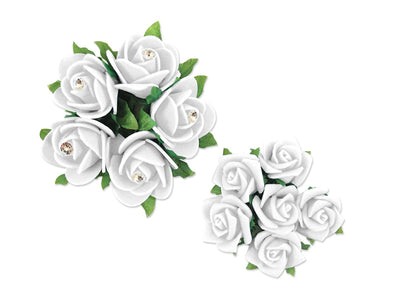 Foam Rose Floral Bouquets with Gem White 2/pk