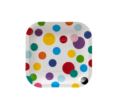 Colorful Polka Dot Square Dessert Plates 7" 8/pk