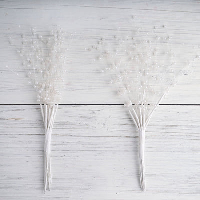 White Pearl Beads Wire Stems 144/pcs.
