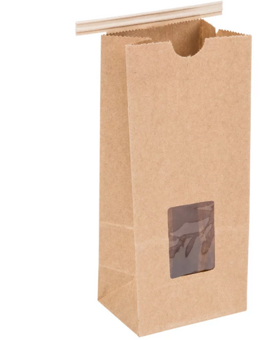 Brown Kraft Tin Tie Bag w/Window 1000/Case (Closeout)
