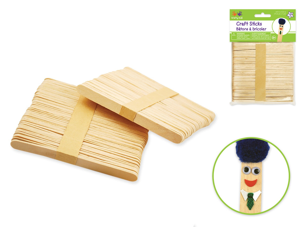 Thin Natural Craft Sticks 4 1/2" x 3/8" 100/pk