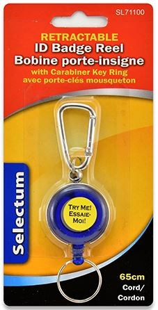 Retractable Plastic Badge Reel w/ Key Ring & Carabiner (65cm Wire Ext) 1/pk (discontinued)