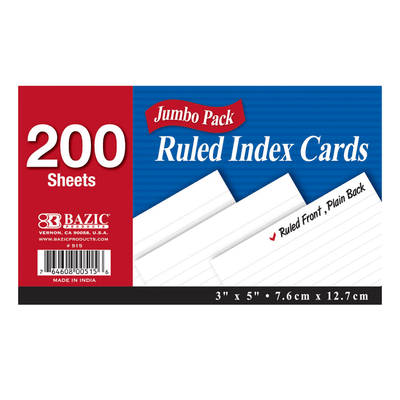 Index Card colored ruled 200 pk 3x5"
