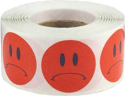 Red Sad Face Stickers 1" 500/roll