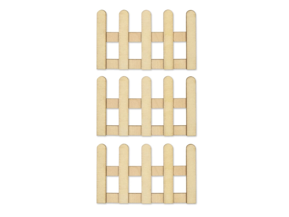 Wooden Picket Fence 6 x 10cm 3/pk