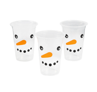 Smiling Snowman Face Clear Plastic Cups 50/pk 16 oz