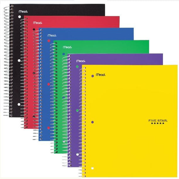 Five Star 3 Subject Wide Ruled Wirebound Notebook, Color Choice Will Vary