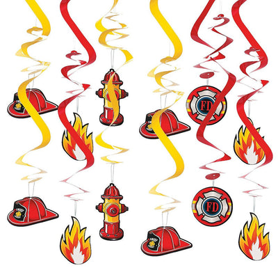 Firefighter Party Hanging Swirl Decorations 26"- 12 Pc.