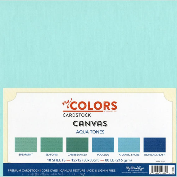 My Colors Canvas Cardstock Bundle 12"X12" 18/Pkg Aqua Tones