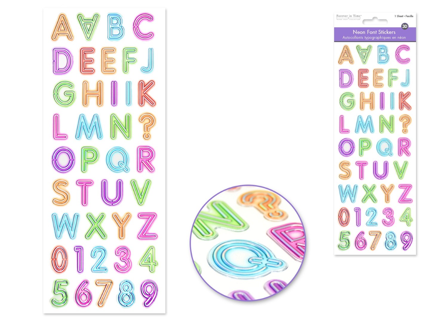 3D paper alphabet stickers (Neon fonts)