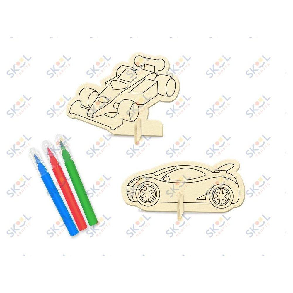 Wood Coloring Kit 2/pk Racing cars