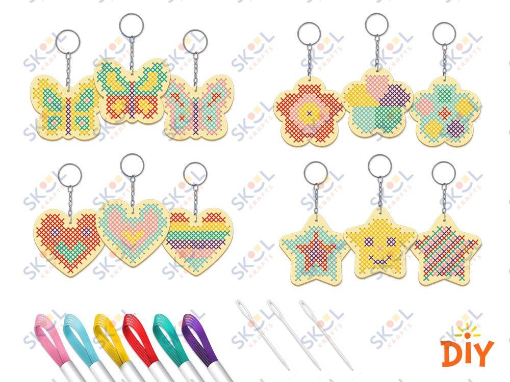 DIY cross stitch keyring kits 3pcs