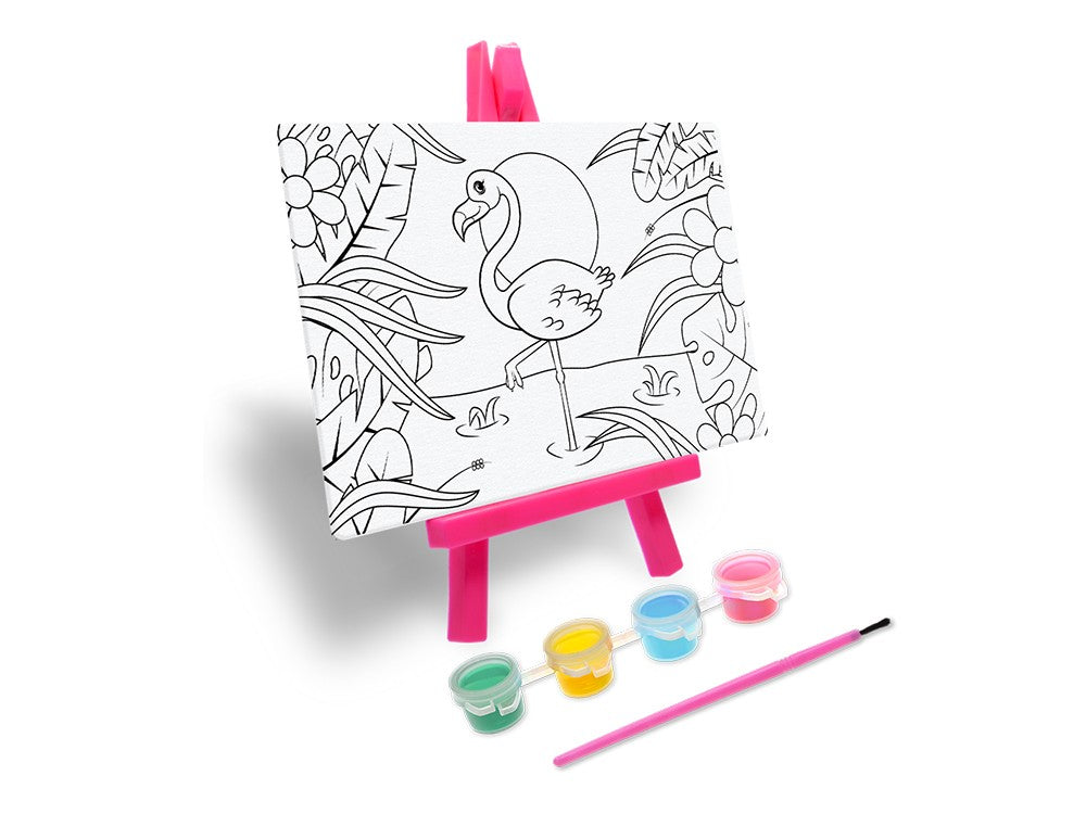 DIY Flamingo Canvas On Easel, Includes 4 Paint Pots + Brush