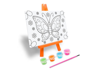DIY Butterfly Canvas On Easel, Includes 4 Paint Pots + Brush