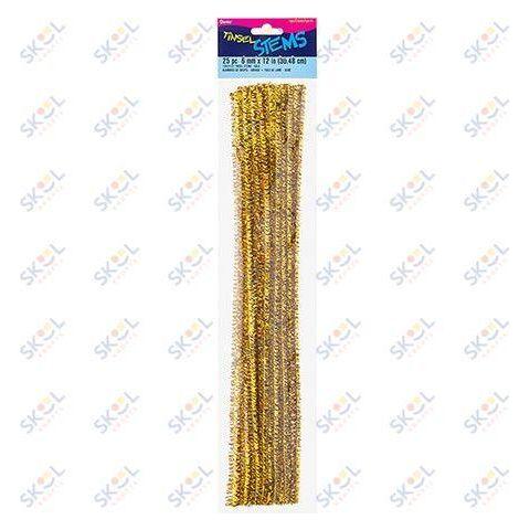 Gold Tinsel Stems, 6mm x 12 inch, 25 Pack