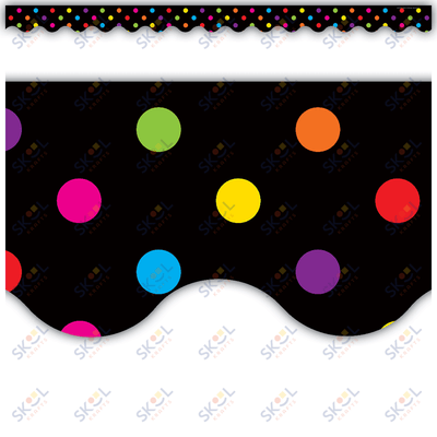 Black Multicolor Dots Scalloped Border Trim 35" 12/pk