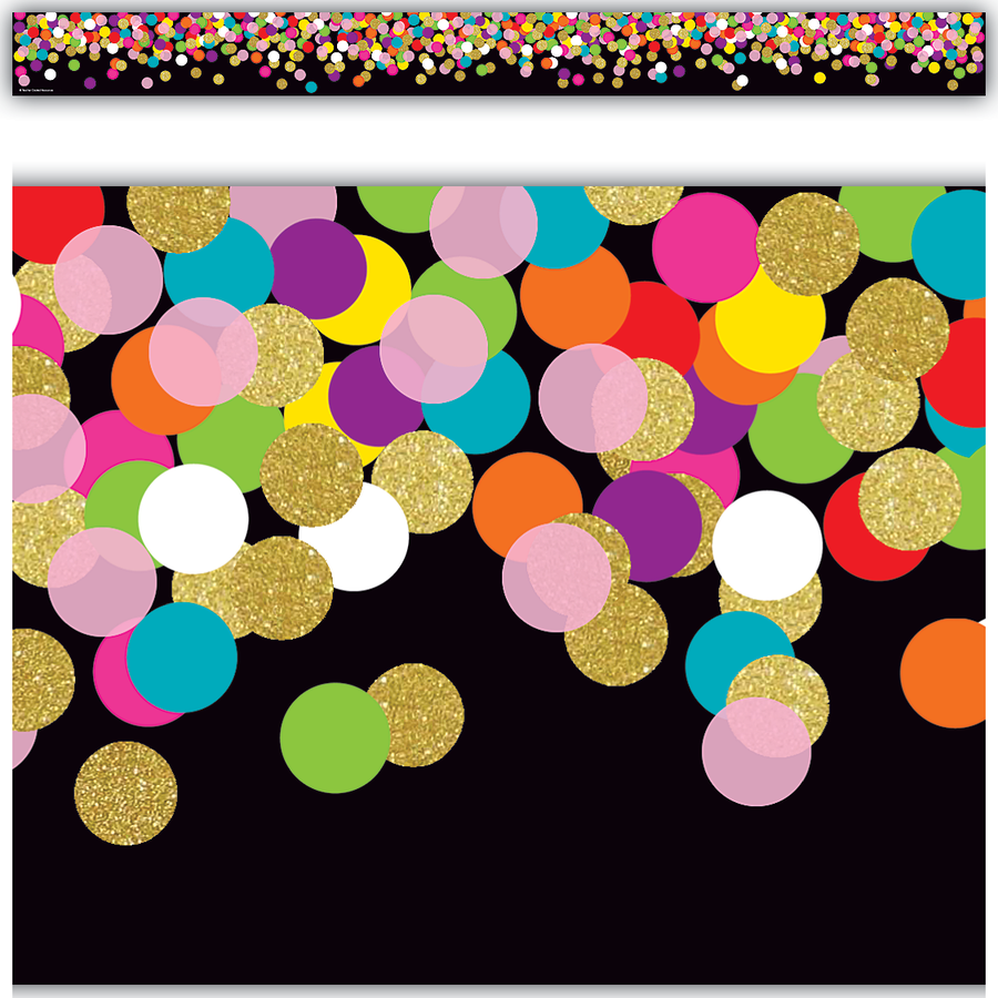 Colorful Confetti on Black Straight Border 2 3/4'' x 35'' 12/pk