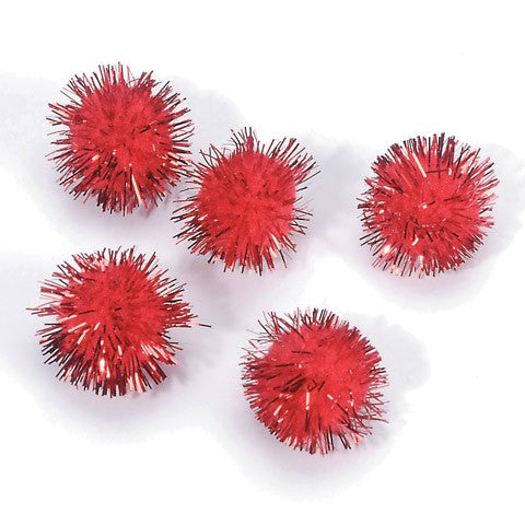 Tinsel Pom Poms - Red - .5 inch - 20 pieces