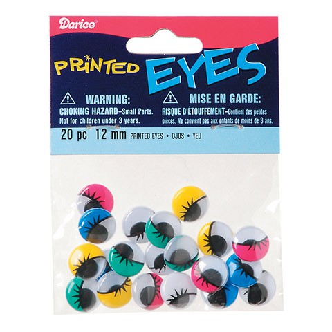 Printed Eyes - Ass. Colors Round - 12mm -20 pcs.