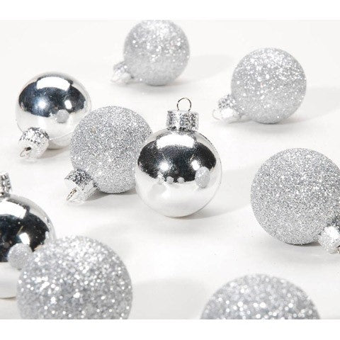 Silver Multi-Finish Christmas Ornaments: 30mm, 9 pack