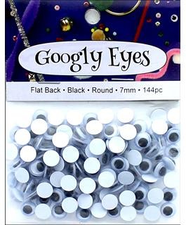Paste On Eyes - Movable - Black - 7mm - 144 Pieces