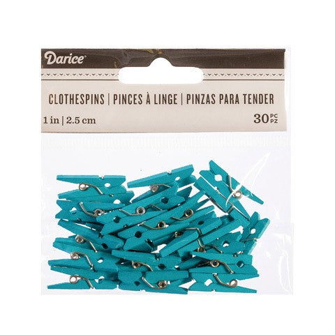 Mini Turquoise Clothespins: 1 inch, 30 pieces