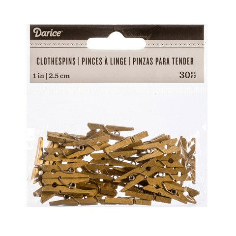 Mini Gold Clothespins: 1 inch, 30 pieces