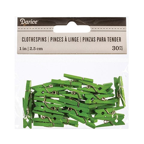 Mini Light Green Clothespins:1", 30 pcs.