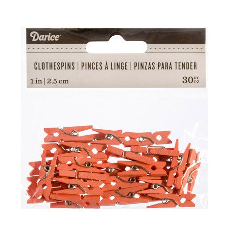 Mini Coral Clothespins: 1 inch, 30 pieces