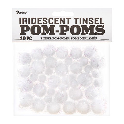 Iridescent Tinsel Pom Poms : 0.5 to 1",40 pk.