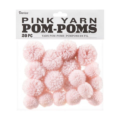 Pink Yarn Pom Poms :1 to 1.5", 20 pk.