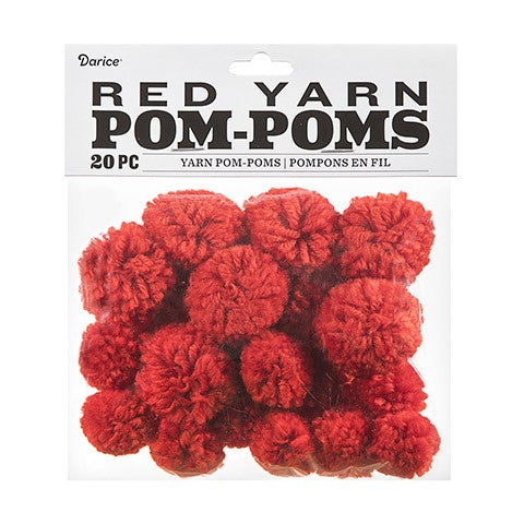 Red Yarn Pom Pom : 1 to 1.5", 20 pk.