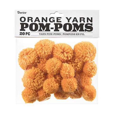 Orange Yarn Pom Poms : 1 to 1.5 inches, 20 pack