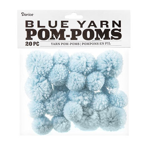 Blue Yarn Pom Poms : 1 to 1.5 inches, 20 pack
