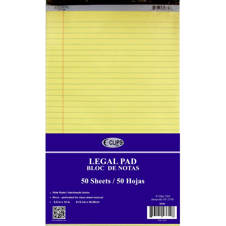 Legal Size Legal Pad 8.5" ×14″ 50 Sheets Canary