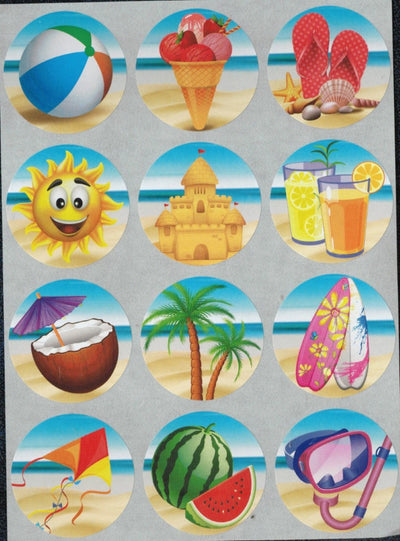Summer Beach Stickers 1 1/2" 10/sheets
