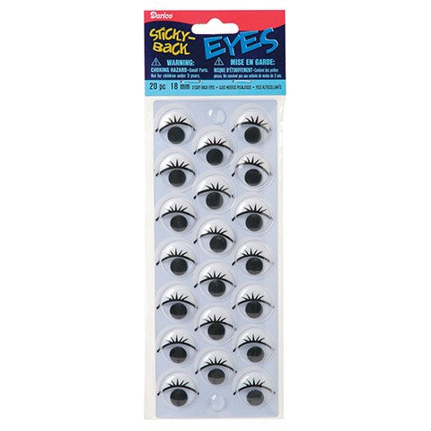 Sticky Back Eyes With Lashes - White - 18mm - 20 Pieces