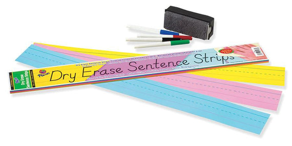 Dry Erase Sentence Strips 3" x 24" Assorted 30/pk
