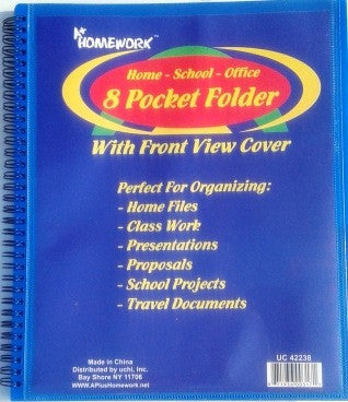 8 Pocket Folder With Front View Cover Spiral Bound