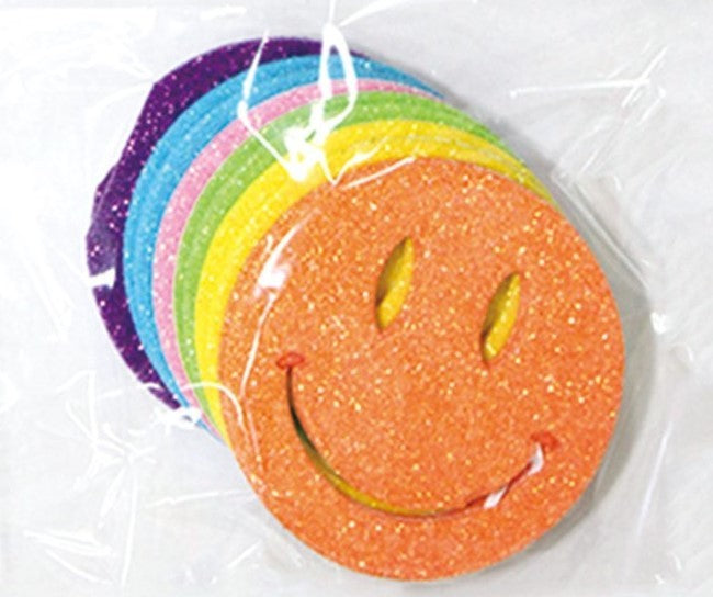 Smile Face Adhesive Glitter Foam Shape 3" 12/pk