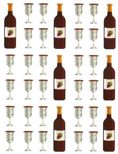 Wine And Cups Stickers (Cups- 3/4", Bottles- 1 3/4") 10 Sheets
