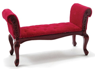 Mini Mahogany Bench with Red Velour Fabric