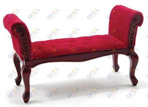 Mini Mahogany Bench with Red Velour Fabric