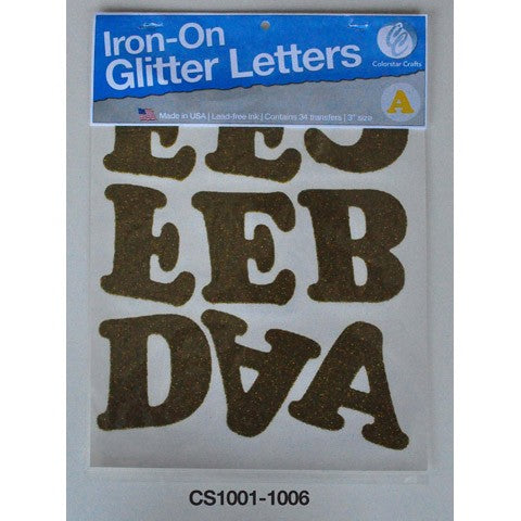 Iron On Letters Gold Glittered 3 inches - 1 sheet