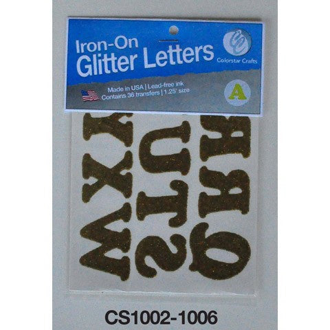 Iron On Letters Gold Glittered 1-1/4" 36 pcs.
