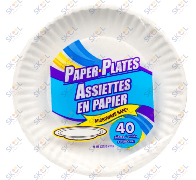 White Paper Plates, 9" 100/pk.