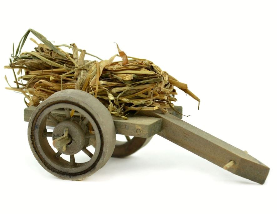 Wood Wagon With Straw Bundle