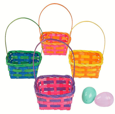 Square Multicolor Bamboo Baskets (6" Handle 3.5" x 3.5" x 3") 12/pk