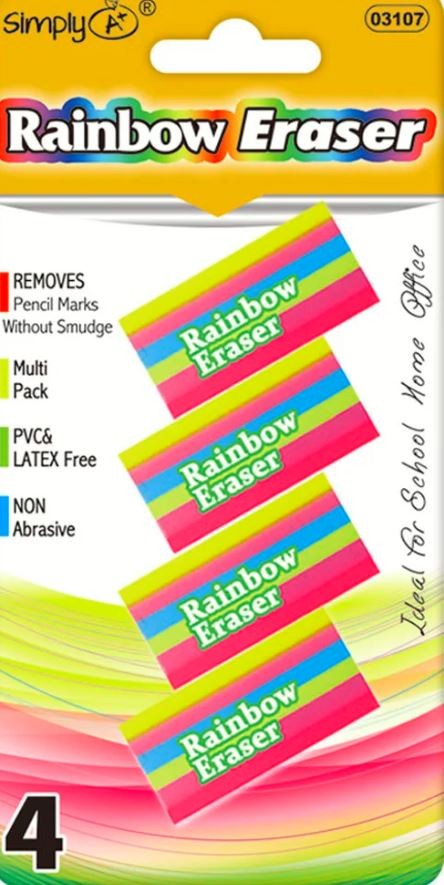Rainbow eraser 4/pk